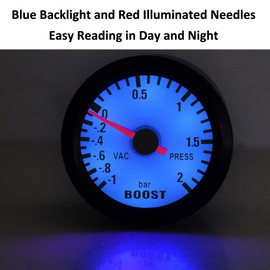 ETOPARS Universal Car Boost Gauge 2 Inch 52 mm Car Turbo Boost Meter Motor Bar Boost Pointer Display Blue Light Indicator Boost Instrument Vehicle