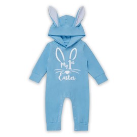 Bakjuno - Mameluco con capucha para recién nacidos y niñas con diseño de cola de conejo en 3D, Azul, 12-18 Meses