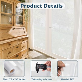 Amrules Frosted Window Privacy Film Non-Adhesive Sun Blocking Reusable and Removable Glass Film Door Coverings for Bathroom, Home, Office, 17.5 x 78.7 Inch