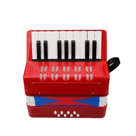 Accordion 17 Piano Keys 8 Bass Button Mini Accordion Instrument with Retractable Leather Strap Plastic for Beginners (Red)