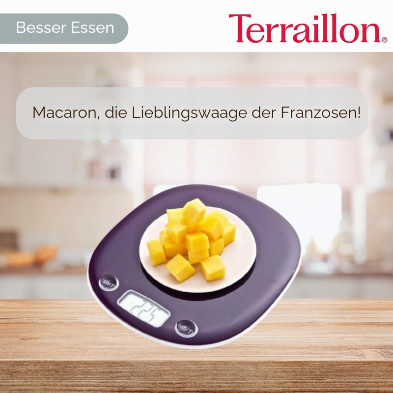 TERRAILLON Electronic Kitchen Scales - Tare Liquid Conversion, Integrated Handle,