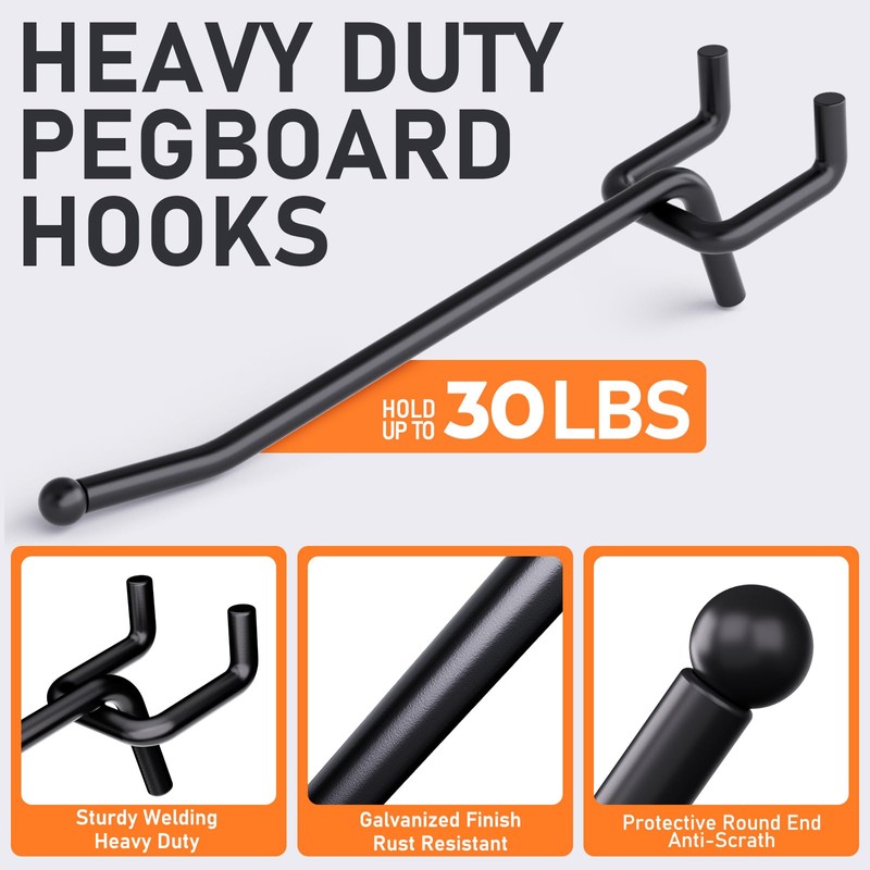 INCLY 60 Pack 4/6/8 Inch Heavy Duty Pegboard Hooks for