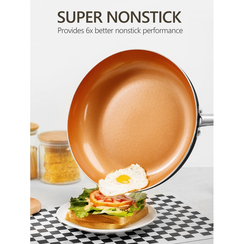 MICHELANGELO 10 Inch Copper Nonstick Frying Pan with Lid, Scratch