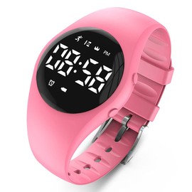 Focwony Led Digital Pedometer Watch, Digital Steps Tracker, Non-Bluetooth, Vibrating Alarm Clock, Stopwatch, Great Gift for kids Children Teens Girls Boys Women (Pink)