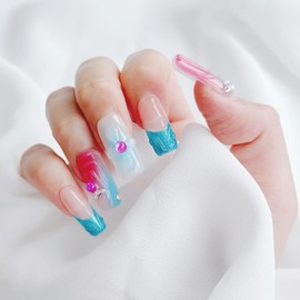 LARSOOY Nails Handmade Press on Nails Long Oval | Handmade Nails with Candy Bubble | Reusable fake Nails with Unique Designs | False Nails 10 Pcs (Underwater Adventure, S)