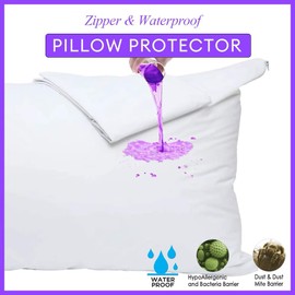 Pillow Protector with Zipper, Cotton Pillow Cover