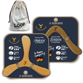 Boomerang Set Beginners & Children, Handmade in Germany, Premium Wood with 8 Layers, Boomerang Munich, London & Bag, Right-Handed
