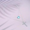 TseenYi Sapphire Heart Cross Necklace Layered CZ Cross Pendant Necklace