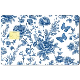 CREATCABIN 4Pcs Credit Card Skin Debit Card Sticker Blue Flower Personalizing Card Decor Waterproof Removable Bank Card Protecting Rfid Blocking Sticker for Credit Card Holders 3.3x2.1in