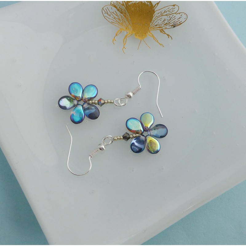 Small Funky Flower Earrings (Multicoloured, sterling-silver)