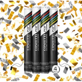 Electric Confetti Cannon Cartridges, 4 PIECES — 16" Gold & Silver Poppers for Weddings, Parties, Events | Requires 2-Shot/4-Shot Confetti Machine to Activate
