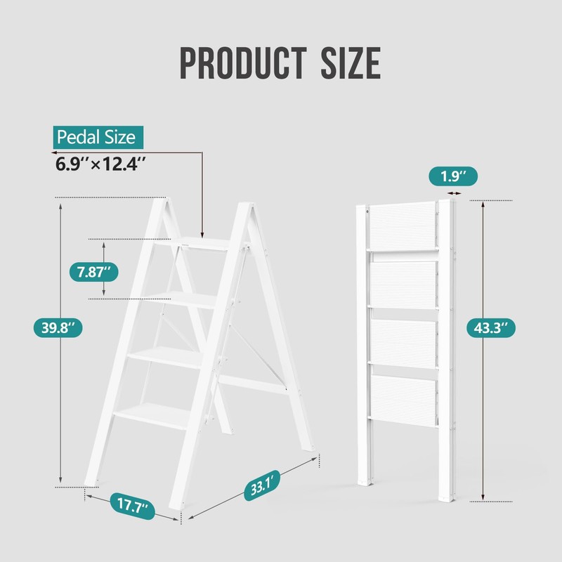 WOA WOA 4 Step Ladder, Foldable Step Stool, Aluminum Lightweight