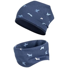 Smarilla Transition Hat + Tube Scarf Beanie Fabric Hat Girls Boys Set Loop Cotton, dark blue-dogs