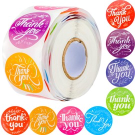 Qpout Thank You Stickers - 500 Colorful 1.5 inch Stickers, Perfect for Small Business Packaging, Red, Green, Blue, Orange, Purple