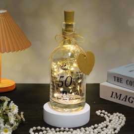 LED Bottle Light with Saying, Illuminated Bottles, Gift 50th Birthday Man and Woman, Money Gifts Birthday, LED Bottle Light 50th Birthday with Cork, Message in a Bottle, Gift for Christmas