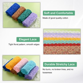 M METERXITY 5-Yard 5.9 Inch Wide Elastic Lace Fabric, Ribbon Stretchy Trim Lace W Floral Pattern for Bridal Wedding Decorations/Garment/Dress Sewing/DIY Crafts/Gift Bouquet [Lake Blue]