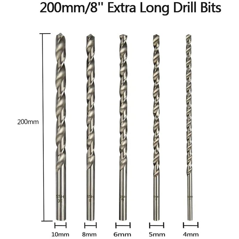 5 PCS 200MM Extra Long Hss Drill Bit Set, Twist