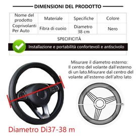 Esshogo Car Steering Wheel Cover, Non-Slip, Durable, Breathable, Careful, Comfortable Leather Steering Wheel Cover, Durable Interior Accessories, Black, 37-38 cm