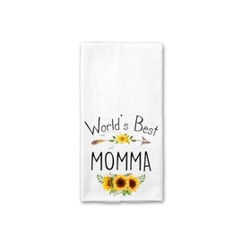 World's Best Momma Kitchen Towel, Floral Sunflower Kitchen Towel, Best Momma Ever, Gift Mothers Day Birthday Christmas Thanksgiving for Momma, Soft and Absorbent Kitchen Tea Towel