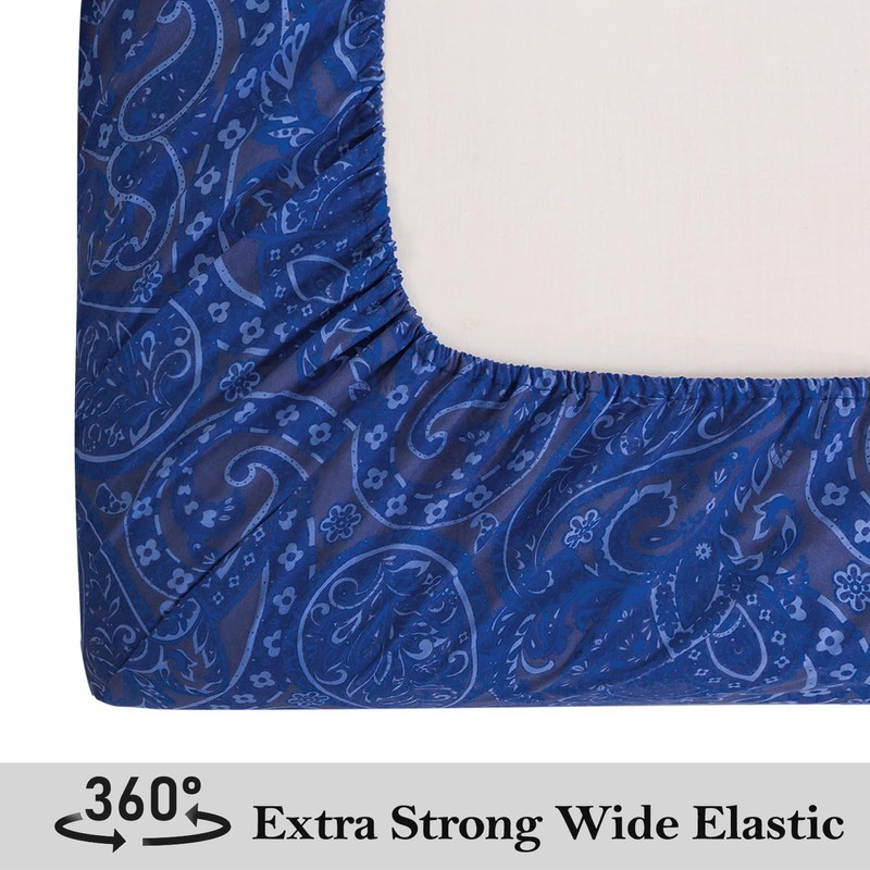 KACEMOO Bed Sheets King Size Navy Blue Paisley Sheets Printed