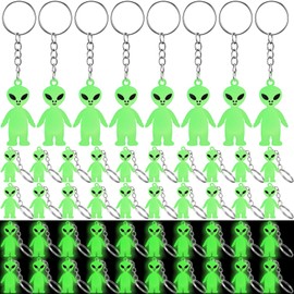 Simgoing 50 Pcs Alien Party Favor, Glow Alien Keychains Bulk, Glow in The Dark Aliens Figurines Key Chains, Luminous Cute Gifts for Space Party Favor, Hide and Seek, Prizes