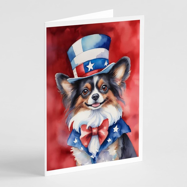 Caroline's Treasures Papillon Patriotic American Greeting Cards Pack of 8