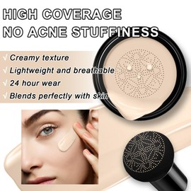 Mushroom Head Air Cushion CC Cream Foundation BB Cream Foundation Makeup Moisturizing CC Cream Liquid Foundation,Concealer Lasting Makeup Foundation Even Skin Tone Makeup Base Primer(#01 Ivory White)