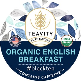 Organic English Breakfast Tea Pods for Keurig - Naturally Caffeinated Unsweetened Black Tea Pods by Teavity (12 Tea Pods)