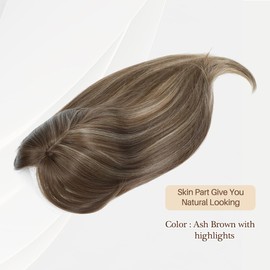 UDU Ash Brown Highlights Synthetic Fiber Hair Toppers for Women with Multi-layer Long Straight Wavy Clip in Wiglets and Fringe Bangs