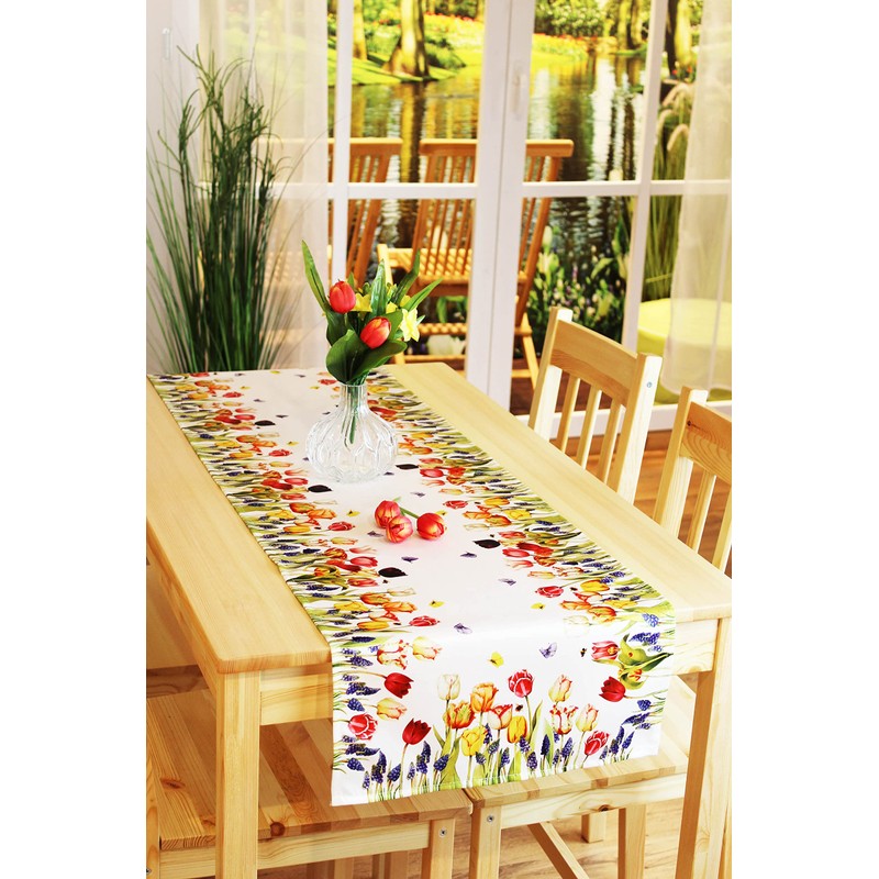 Kamaca Series Tulips and Butterflies Tablecloth, High-Quality Print Motif with