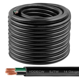 YDDECW 100ft 14/3 14 AWG SJTW 300V Wire (3 Conductor) - 14 Gauge SJTW Cable with UV-Resistant Jacket for Motor Leads, Battery Chargers and Machine - 3 Conductor - 100 Feet Electrical Wire