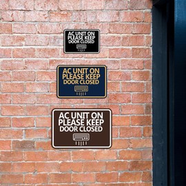 Classic Framed AC Unit On Please Keep Door Closed Sign (Blue) - Small