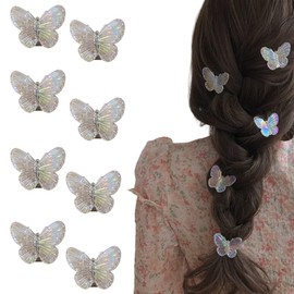 8Pcs Butterfly Hair Clips Clear Glitter Hair Clips Small Butterfly Hair Pins Hair Accessories for Party Weddings