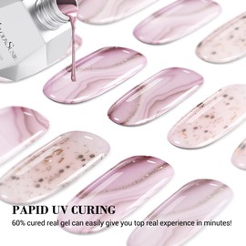 MelodySusie Semi Cured Gel Nail Strips, 20 PCS Gel Nail Stickers, Gel Nail Wraps, UV Light Required, Durable and Salon Quality (Nude Pink Marble)