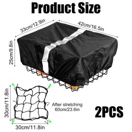 Rain Cover Bicycle Basket Cover Rear 42 x 33 x 25 cm Bicycle Basket Rain Cover with Luggage Net Basket, Bicycle Basket Cover with Reflective Strips, Oxford Fabric, for Most Bicycle Baskets Backpack