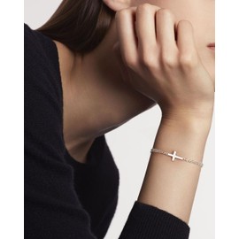 TEN MIRO Silver Cross Bracelets for Women Non Tarnish, Silver Plated Sideways Cross Bracelet for Women Mothers' Day Jewelry Gifts