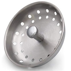 GZILA Kitchen Sink Basket Strainer Stopper, Replacement for 3-1/2 Inch Standard Kitchen Sink Drain, 304 Stainless Steel Brushed Nickel, Rubber Stop, Metal Knob