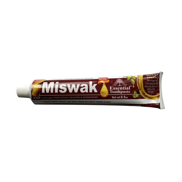 Essential Palace (Pack of 6) Organic Miswak Herbal Whitening Toothpaste - Refreshing- with Moringa Oil, Cinnamon Oil, Miswak Extract, Olive Oil & Honey- 100% Fluoride Free & Vegetable Base - 6.5 Oz