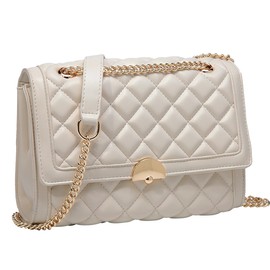 Kasgo Crossbody Bags for Women, Quilted Shoulder Bag PU Leather Handbag Purse for Ladies with Detachable Adjustable Chain Strap, Beige