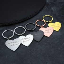 KEYU® Luxury Edition Keyring with Heart | Key Ring Love | Key Ring I Love You | Valentine's Day | Heart Keyring | Girlfriend Keyring, B: Ich Liebe Dich Mein Schatz! (Rose Matte)