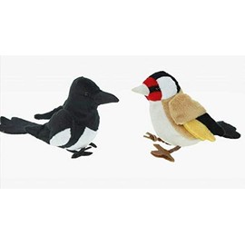 Plush Magpie and Goldfinch Set of 2 Approx. 13 cm Cuddly Toy Bird Plush Toy Garden Bird