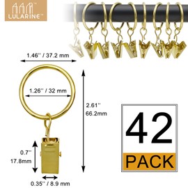 42 Pack Curtain Rings with Clips 1.26" Interior Diameter,Metal Drapery Ring with Clips Compatible with up to 1 inch Drapery Rod,Strong Vintage Decorative Rustproof Drapery Ring with Hooks(Golden)