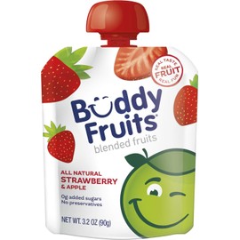 Buddy Fruits Pure Blended Fruit To Go Apple and Strawberry Applesauce | 100% Real Fruit | No Sugar, Non GMO, Vegan, Gluten Free, No Preservatives, Certified Kosher | 3.2oz Pouch 3 Pack
