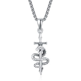 praymos Snake Necklace Cross 925 Sterling Silver Snake Pendant Animal Gothic Jewellery Religious Necklace Slytherin Gifts for Men Boys (NECKLACE-2)