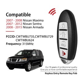 2 Keylessbest Replacement for 2012 2013 2014 2015 Nissan Maxima Sentra Armada Key Fob Remote Control CWTWBU735 4 Buttons 315MHz