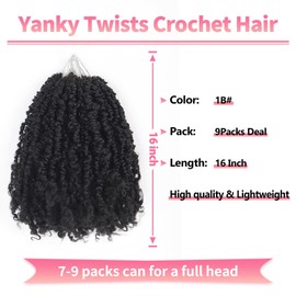 Shoobidoo 9 Packs Yanky Twist Crochet Hair 16 inch Pre-twisted Passion Twist Crochet Hair Micro Spring Twist Crochet Hair Extensions Suitable for black women.