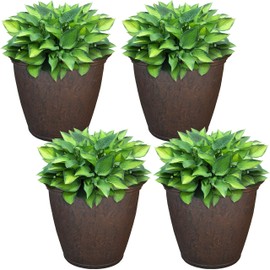 Sunnydaze 15.25-Inch Anjelica Large Plastic Pot for Plants - Double-Walled Outdoor Polyresin Round Planter Porch Pot with Drillable Drainage Holes - Rust - 4pk