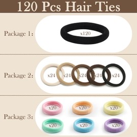 120pcs Elastic Hair Ties for Women,Seamless Hair Band,Hair Ties No Damage,Ponytail Holder No Crease Damage,Rubber Bands for Hair,Hair Elastics,Cotton Bands,Hair Accessories for Women (Brown)
