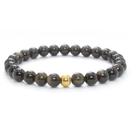 Echtes Goldobsidian Edelstein Armband mit 6mm Perlen - verschiedene Längen - Heilstein Schutzstein Talisman Glücksbringer Geschenk (Goldobs., 14CM)