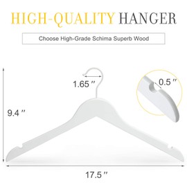 TOPIA HANGER White Wood Bridal Dress Hangers, Premium Wooden Shirt Hangers 10 Pack, 360° White Hook- Smooth Finish- Extra Smoothly Cut Notches (White *10)-CT06W